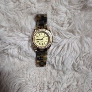 Cici & Faye Watch Tortoise Shell Band Gold Tone Rhinestones Quartz Classic Prepp